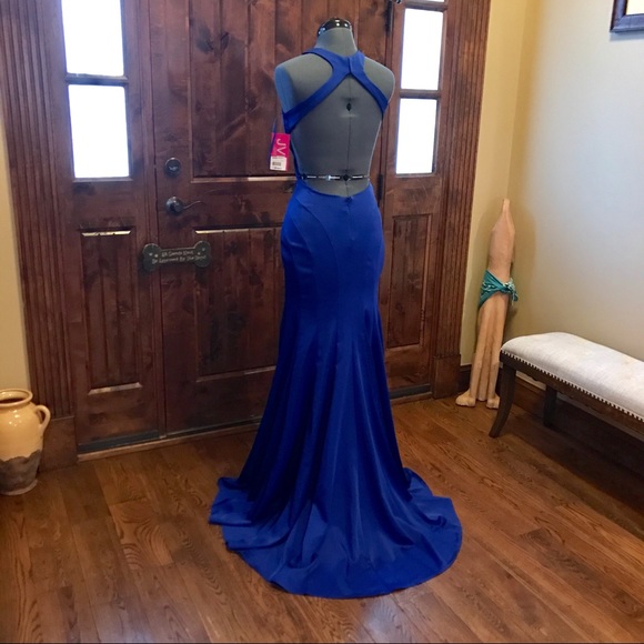 GORGEOUS! JVN JOVANI BLUE Gown w/ Cutouts! NEW - Picture 6 of 8